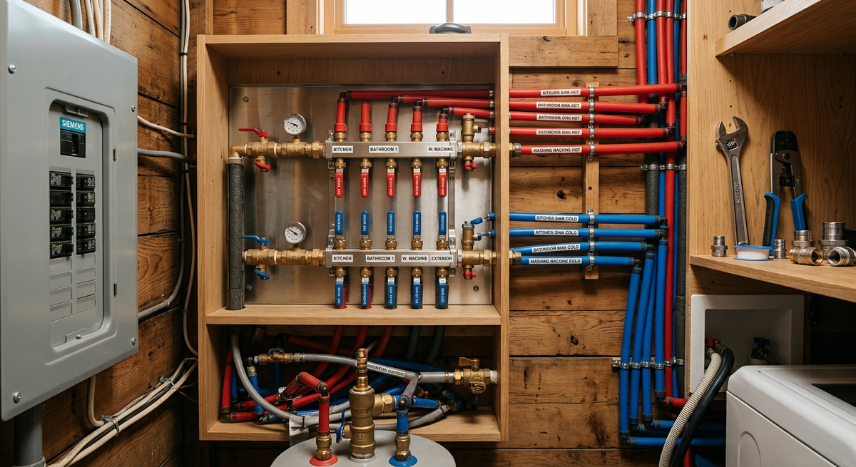 Коллекторная система водоснабжения с отдельными трубами к каждому потребителю в доме.