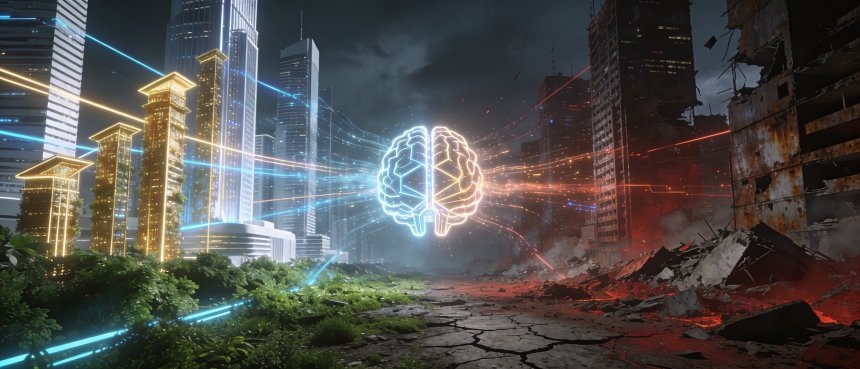 Искусственный интеллект и город, абстракция создано с использованием ИИ