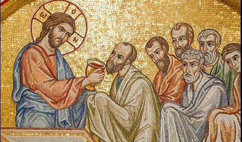 Христос причащает учеников