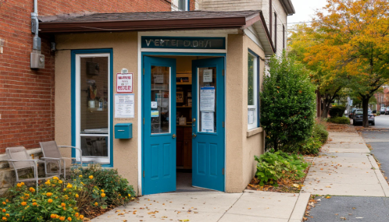 Типичная картина у ветклиники в летний день