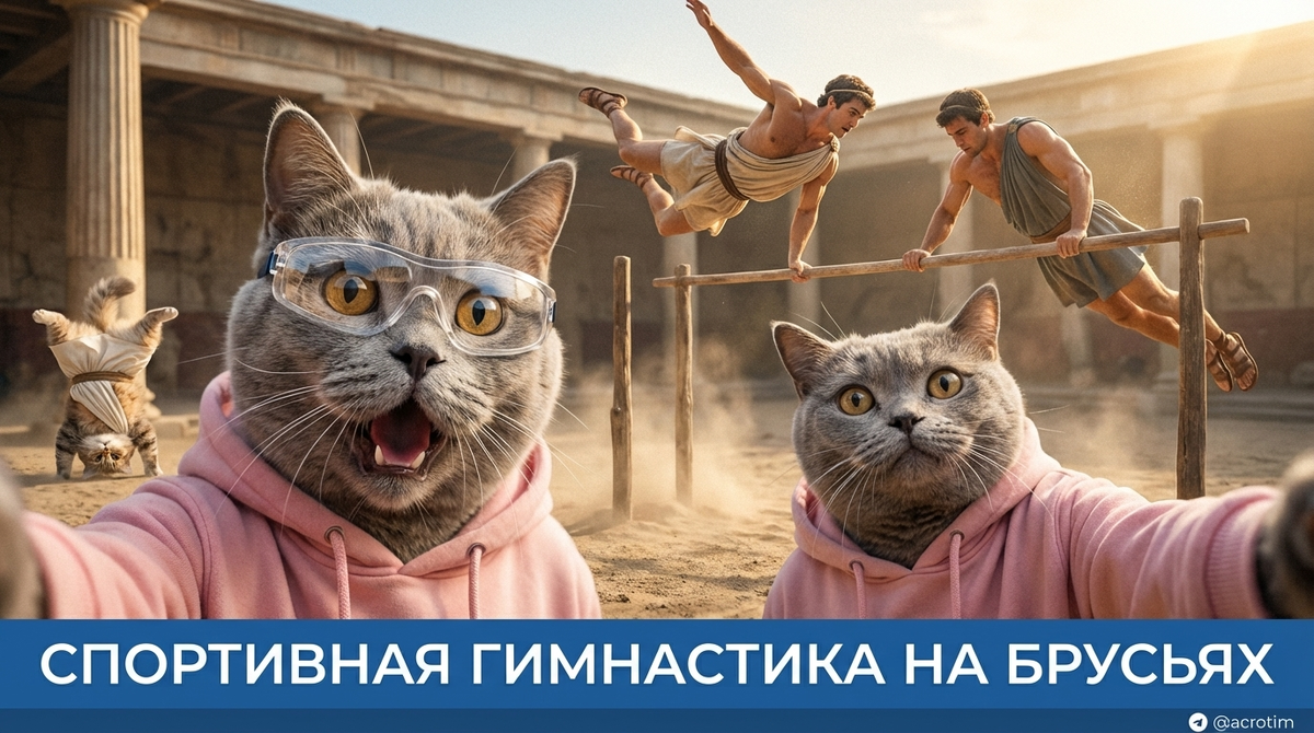    Демонстрация техники перехода между жердями в спортивной гимнастике. Тренер