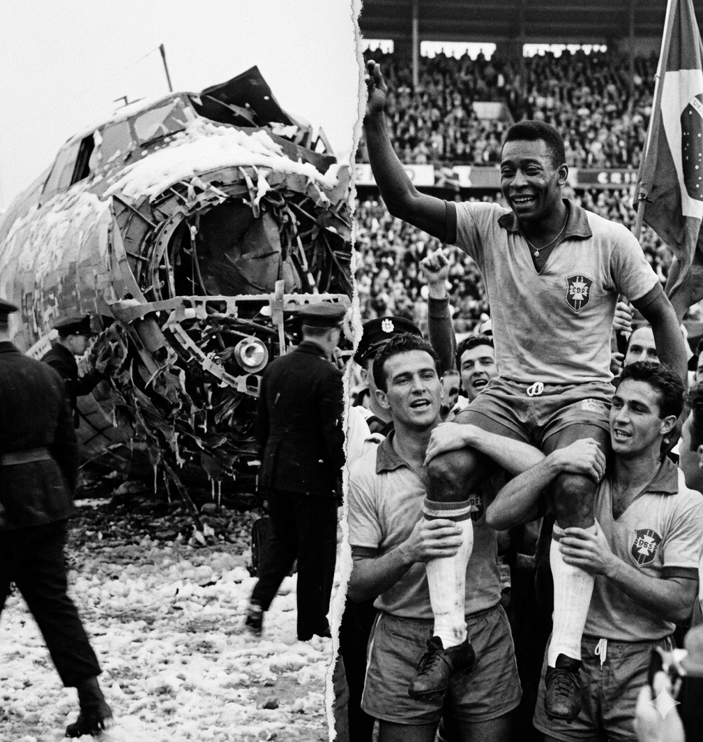 Два лика 1958-го: Смерть в Мюнхене и рождение Короля Пеле. Изображение сгенерировано с помощью ИИ.