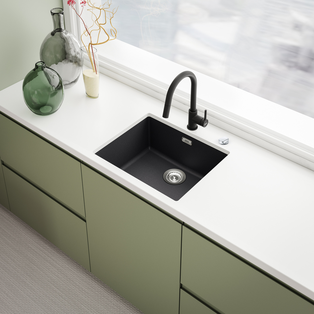 Кухонная мойка подстольного монтажа SID 110-50 из материала Tectonite (Тектонайт), в шкаф 60 см.