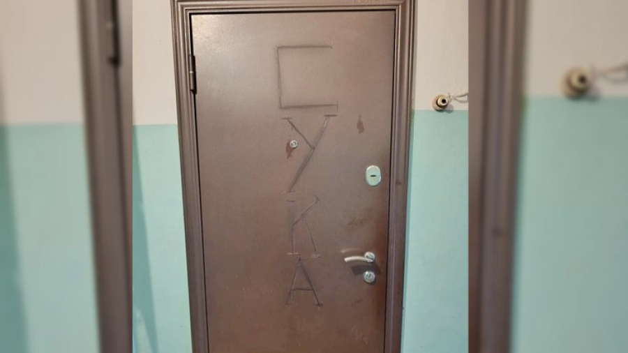 Сосед нацарапал на дверях многодетной матери оскорбительное слово