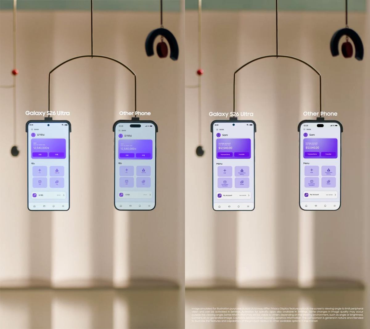 Справа iPhone 17 Pro Max. слева — «другой iPhone» с более компактным Dynamic Island. Скриншот видео Samsung  📷
