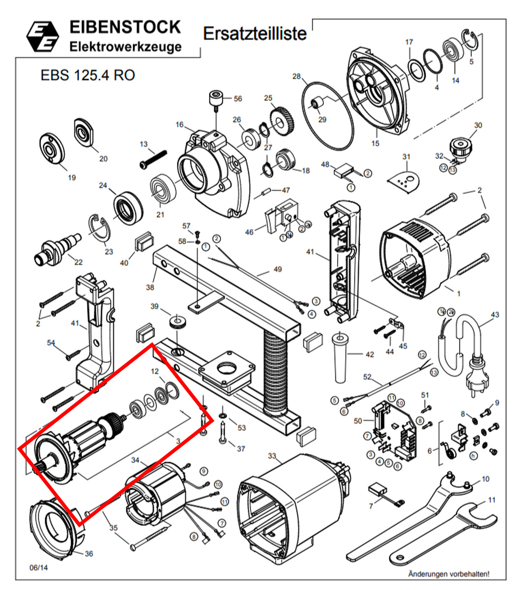 Взрыв-схема и деталировка частей: Ротор (мотор / двигатель) 76322100 для шлифовальной машины по камню и бетону Eibenstock EBS 125.1-4 O / RO (Eibenstock EBS 125-1-2-3-4)