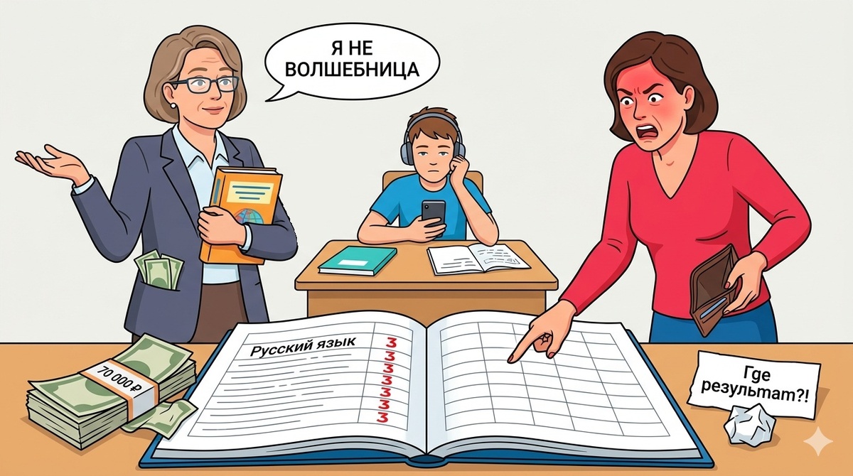 Год занятий с репетитором, а тройка по русскому как была, так и осталась. Репетитор: «Я не волшебница». А я: «Верните деньги!»