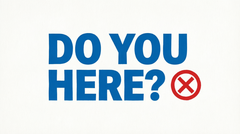 Инфографика демонстрирует неверное  использование фразы , в которой должен  быть глагол BE- "Do you here?" Рядои красный знак (стоп-сигнал), указывающий на ошибку