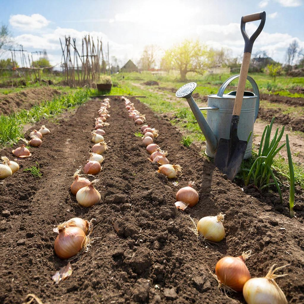 Лук севок весной 
