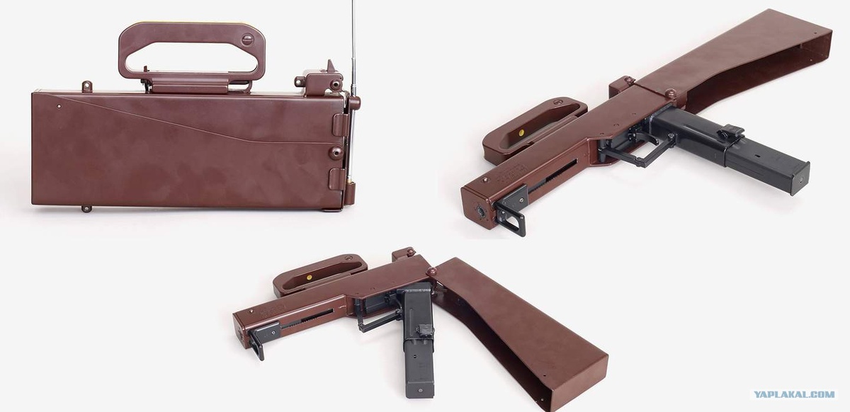 Складной пистолет-пулемёт «Ботмэн» (США), 1980-е годы. В сложенном виде напоминал прямоугольный портативный радиоприёмник. К сожалению, в серию он не попал. Источник фото: https://s00.yaplakal.com