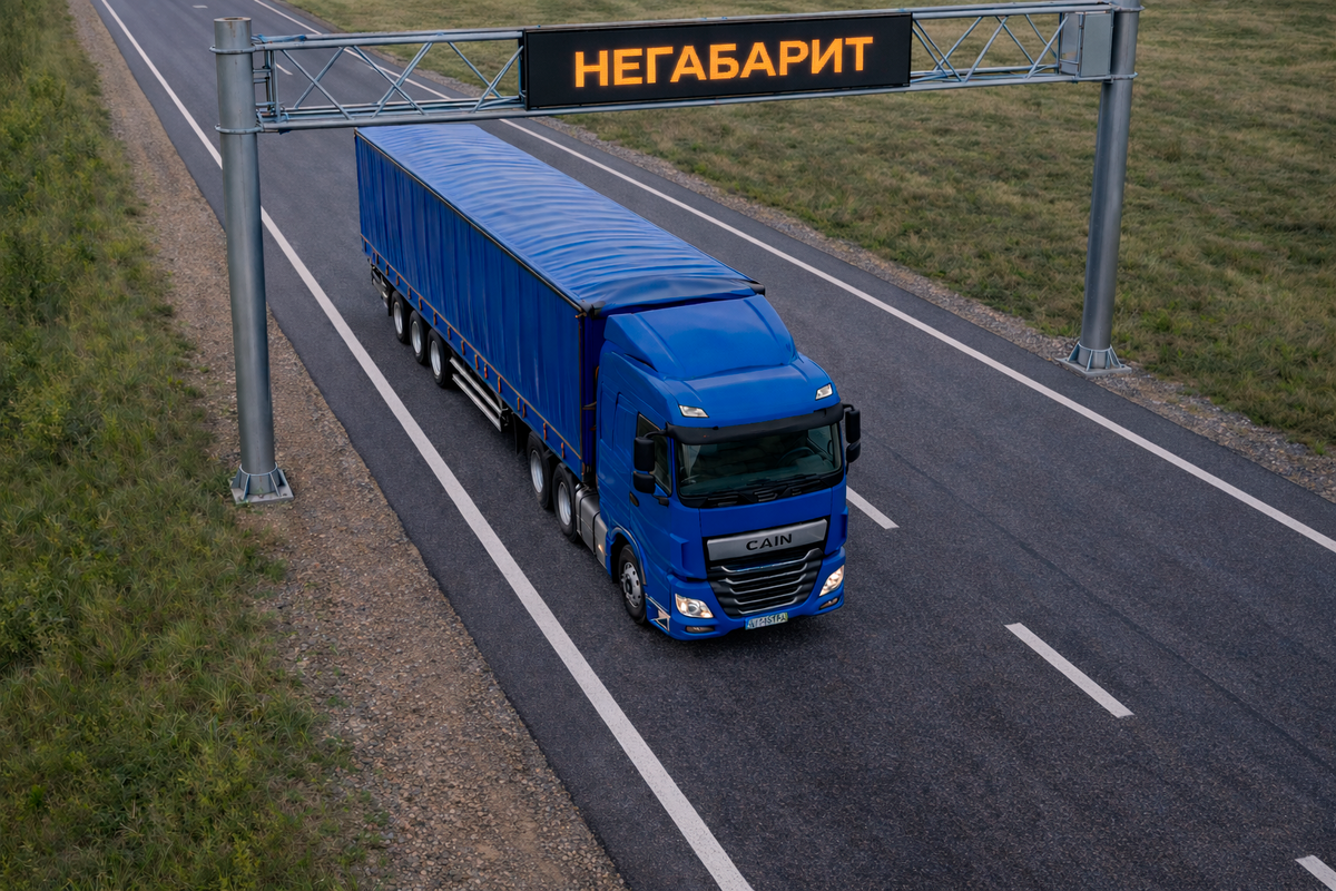 Тентованная фура проезжает под авторамкой