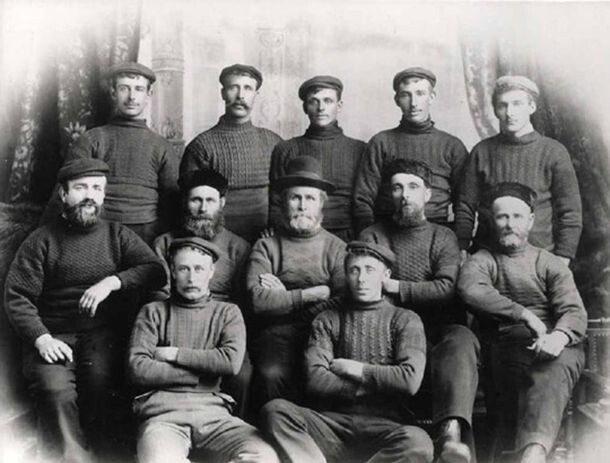 Норфолкские рыбаки, фото около 1900 года | Аранский свитер, рыбацкий свитер (Листайте галлерею фото)
