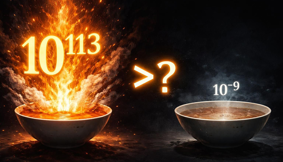 Теория предсказывает, что каждая тарелка супа содержит 10¹¹³ джоулей энергии вакуума – но измерения показывают почти ноль. Расхождение в 120 порядков – «наихудшее предсказание в истории науки».