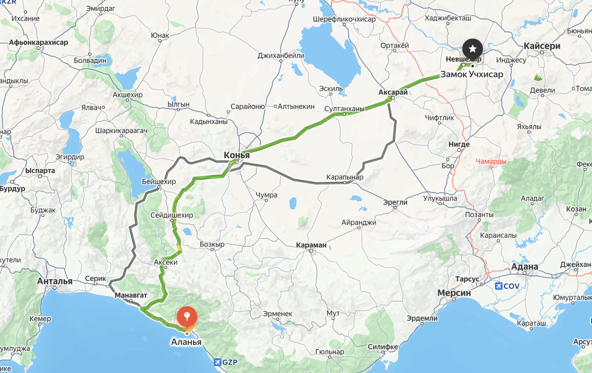 Наш маршрут из Аланьи в Каппадокию