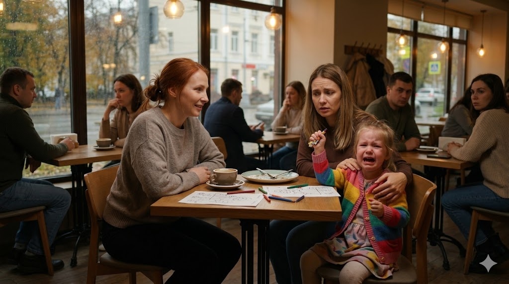 Она начала ёрзать, хныкать, лезть под стол и громко требовать маминого внимания.