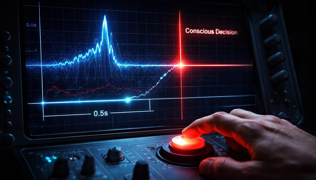 За полсекунды до того, как вы «решили» пошевелить пальцем, мозг уже запустил действие. Сознание лишь одобряет то, что подсознательно уже началось.