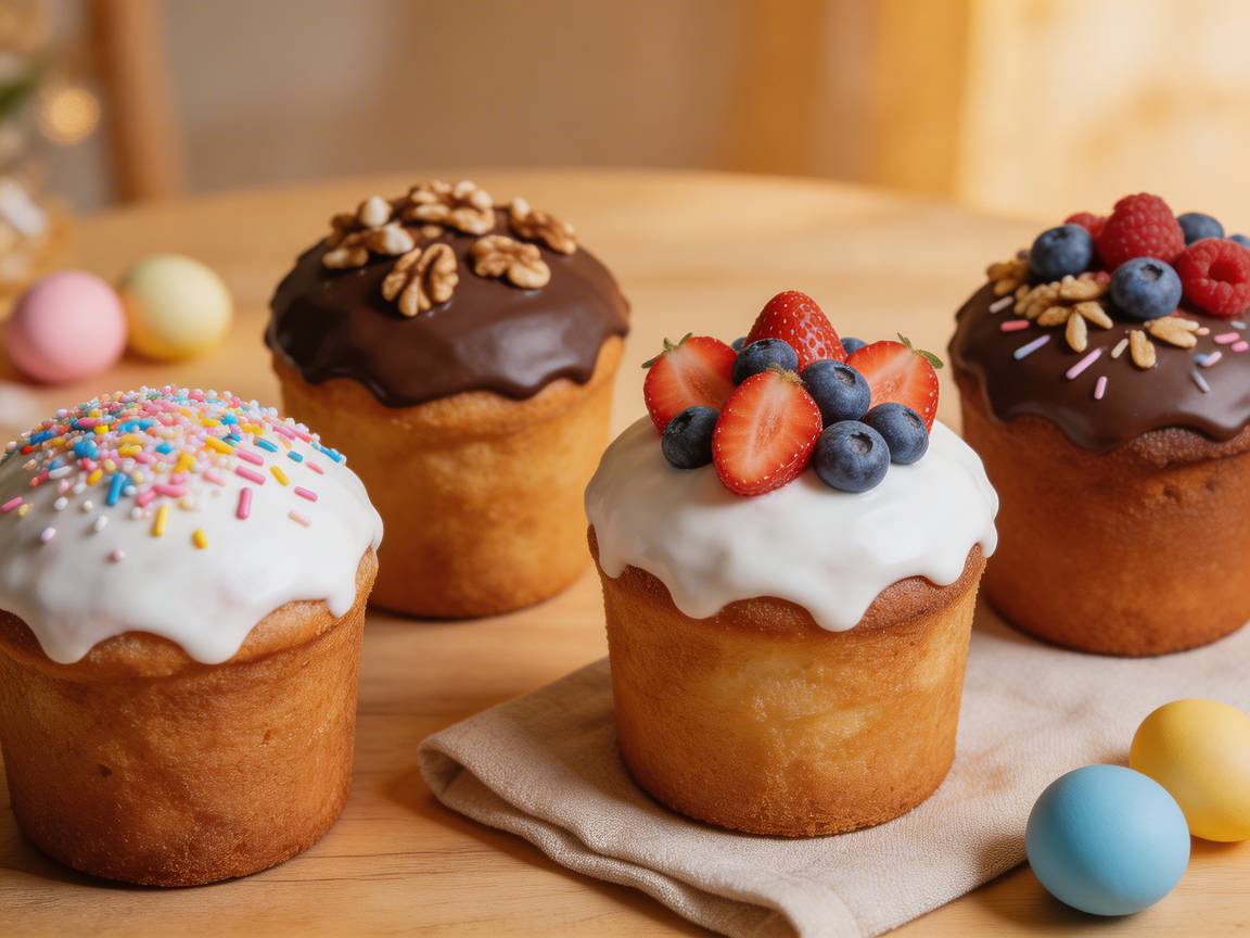 Украшенные куличи на Пасху