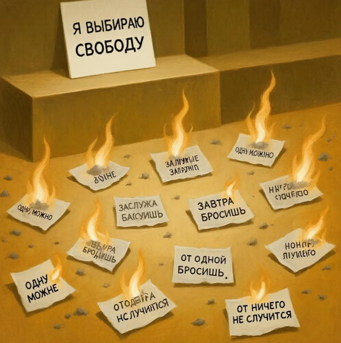 Друзья, вы уже сделали самый важный шаг — научились замечать голос зависимой части и дали ей имя. Вы знаете, как выглядит ваш «Торгаш», или как вы его назвали. Вы ведёте «Дневник силы здоровой части» и каждый день замечаете маленькие победы. Это уже много. Это уже фундамент.