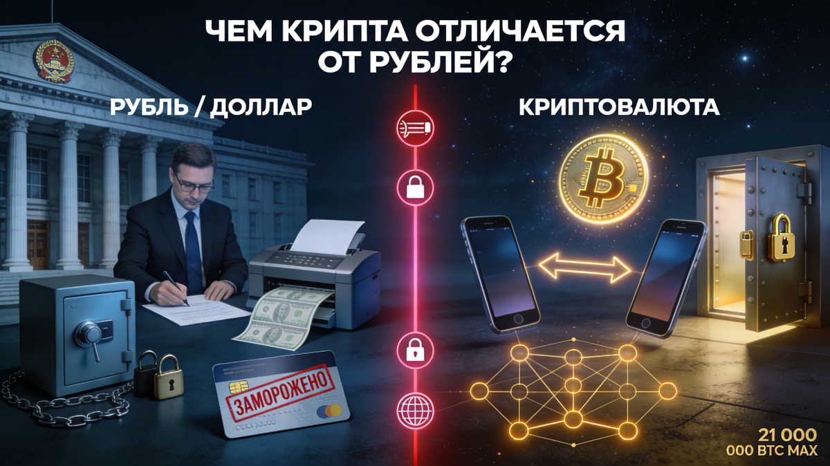 Чем крипта отличается от рублей и долларов?