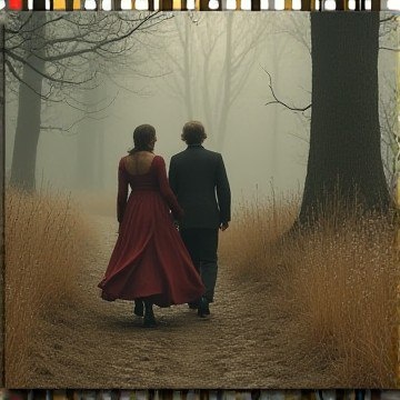 Куплет 1
****
Мы с любимой гуляли,
И шаги отмеряли
Потихоньку, совсем не спеша.
Как герои Ремарка,
Мы ходили по парку,
Друг на друга почти не дыша.

Этой тёплой весною
Хорошо нам с тобою —
Наступили погожие дни.
Ни прохладно, ни жарко
Нам в заброшенном парке,
Мы с тобою совсем одни.
***
Припев
***
Я увидел как что-то блестит
Манит, тянет словно магнит
Светит как солнце с утра
Колечко из серебра
***
Куплет 2
***
Я с земли его поднял,
Разглядел на ладони
И любимой на палец надел.
Мир поблёк и растаял,
Только дымка седая, —
Всё бело, будто снег или мел.
***
Припев
***
Вот зачем оно так блестит
Манит, тянет словно магнит
Светит как солнце с утра
Колечко из серебра
***
Куплет 3
***
Мы очнулись в избушке,
Рядом грелась старушка
У горящего очага.
В котелке суп мешала
И при этом шептала —
Не иначе как Баба-Яга.

Надо б кинуться к двери,
Но я в сказки не верю,
Обо всех по делам я сужу.
Пересёкся с ней взглядом
И присел с нею рядом:
"Что ж, сейчас я её расспрошу". 
***
Припев
***
Что же, эта карга
Правда Баба-Яга
И пришла мне узнать пора
Про колечко из серебра

