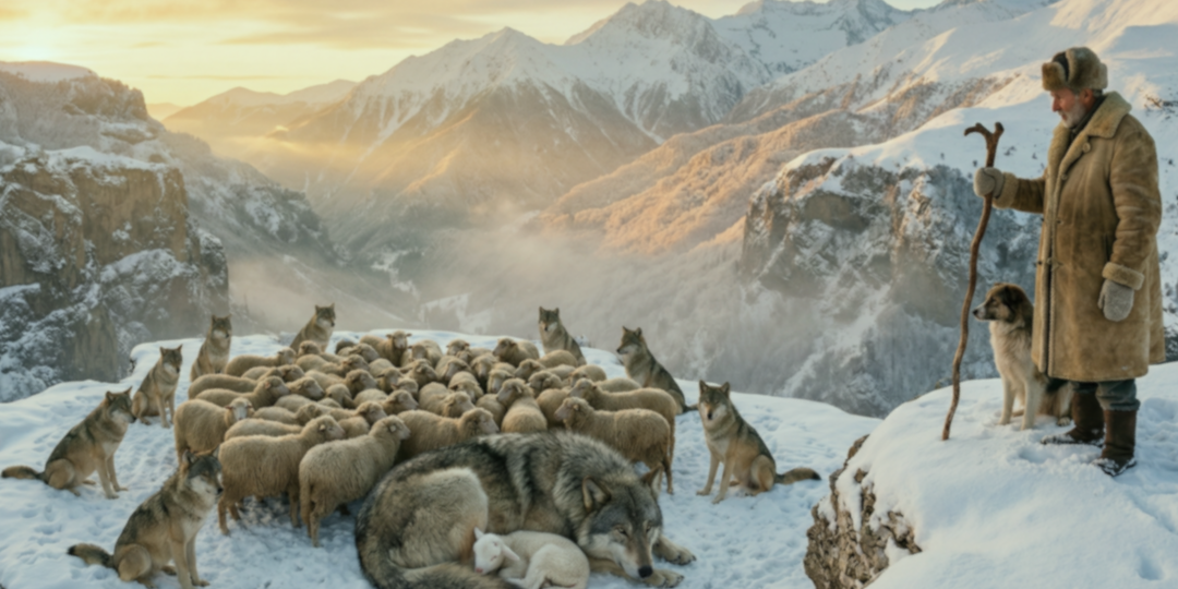 Заметив, что стая волков не трогает заблудившуюся отару овец, пастух рискнул подойти ближе, а увидев в чем дело...