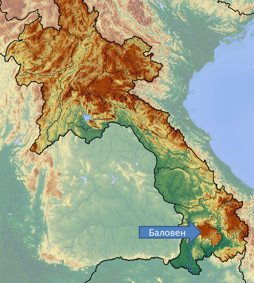 Плато Баловен на карте Лаоса.