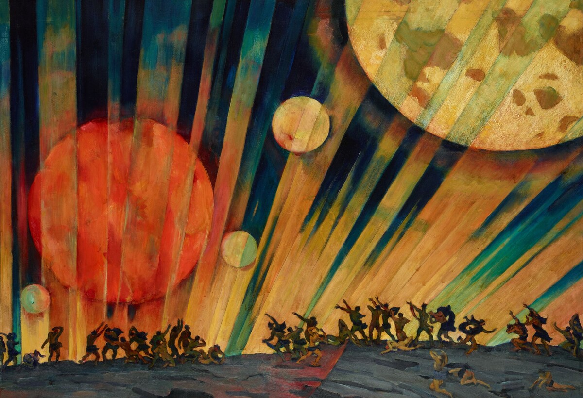 Константин Юон. Новая планета. 1921. Картон, темпера. Источник: https://lavrus.tretyakov.ru/