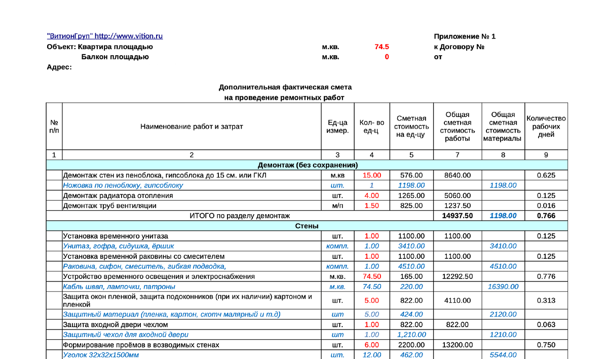 Смета ВитионГруп