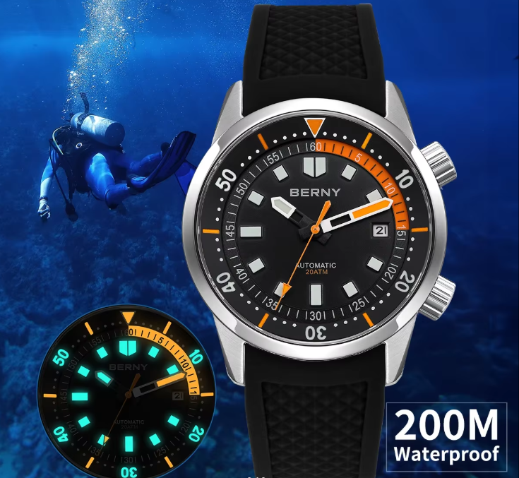 BERNY AM439M мужские механические часы для дайвинга 200м