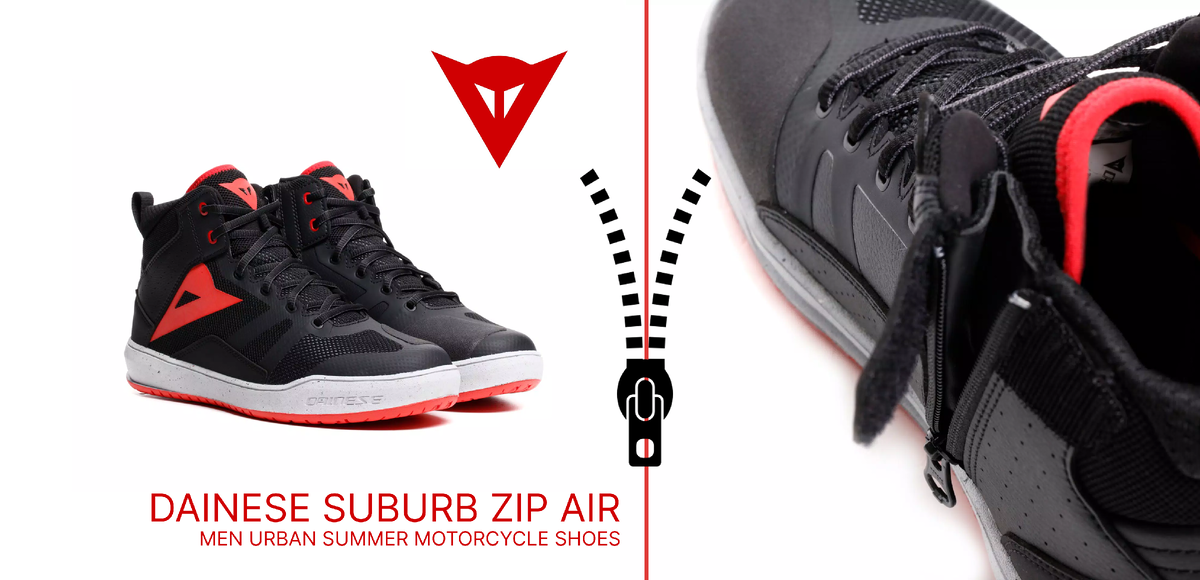 Новые кеды с боковой молнией, перфорированная модель - Dainese Suburb ZIP Air. Пока в одной расцветке Black/Red Lava.
