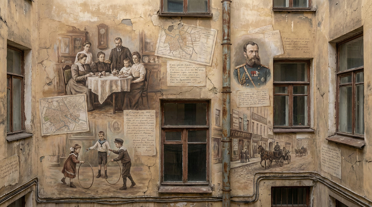 Мурал на фасаде дома в Санкт-Петербурге