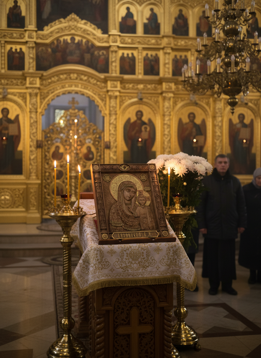 Православная икона Казанской Богоматери. Вы можете купить резную икону из дерева прямо сейчас.