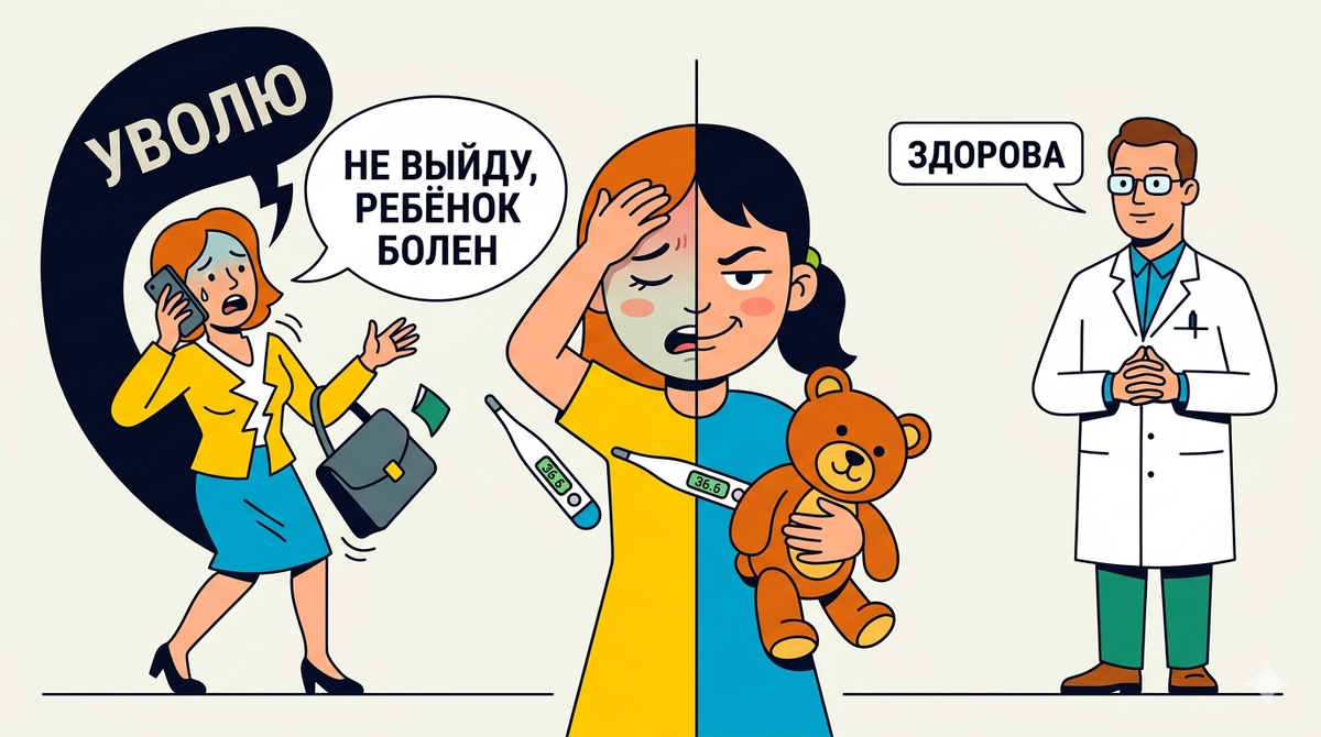 Будущая актриса растёт! Дочь так театрально притворяется больной, что я верю. А начальник — нет. Грозит уволить. Законно ли?