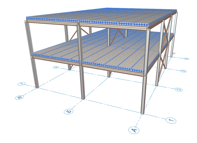 Общий вид модели (многопустотные плиты показаны условно)