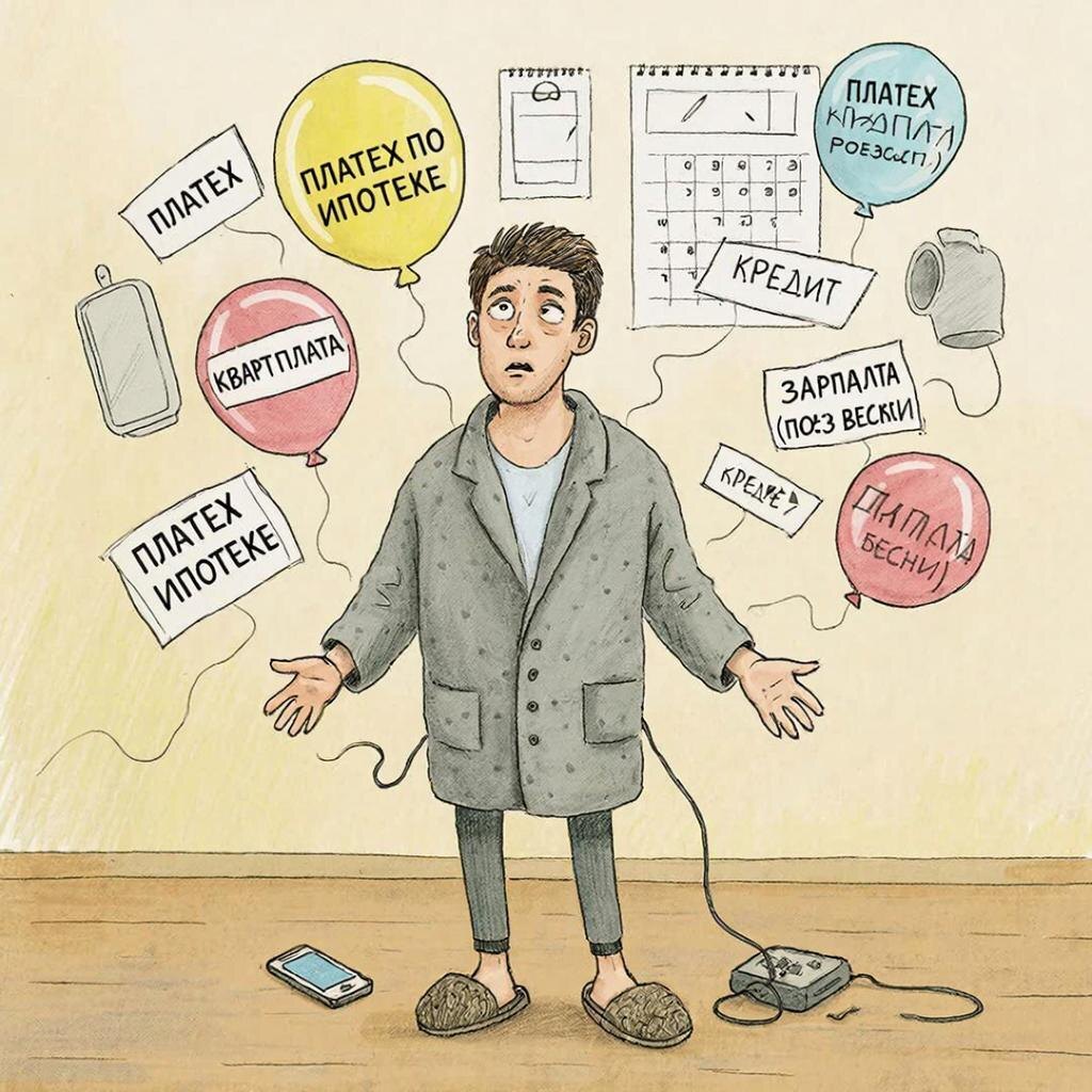  тут просыпается внутренний голос, тот самый, что обычно молчит. Он смотрит на всё это безобразие и выдаёт коронную фразу: «Нупочемужтвоюмать».Включается режим «жалость к себе 80-го уровня». Хочется, чтобы прилетела фея-крёстная (или хотя бы просто фея с деньгами), взмахнула палочкой и всё исправила. Но вместо феи приходит только счёт за интернет. Ты пишешь пост в соцсети с криком о помощи. В ответ — тишина. Или совет «просто не грусти».И что остаётся? Распродажа всего, что нажито непосильным трудом (включая коллекцию вкладышей из жвачек 90-х), или новый кредит. На пару дней наступает эйфория. Ты король! Ты решил проблему! Но потом смотришь в кошелёк, а там сидит маленький гном и говорит: «Привет, я твой новый кредит, будем дружить вечно».