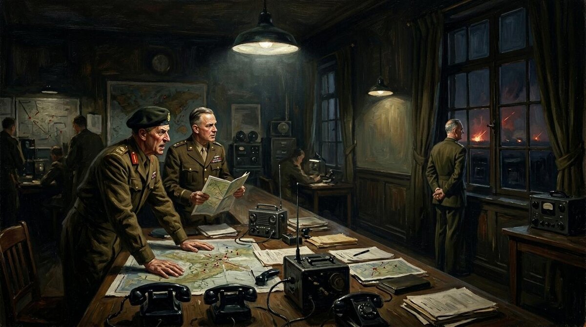 Апрель 1945, штаб союзных войск: Эйзенхауэр принимает решение остановиться — пока его генералы требуют идти на Берлин. Историческая визуализация