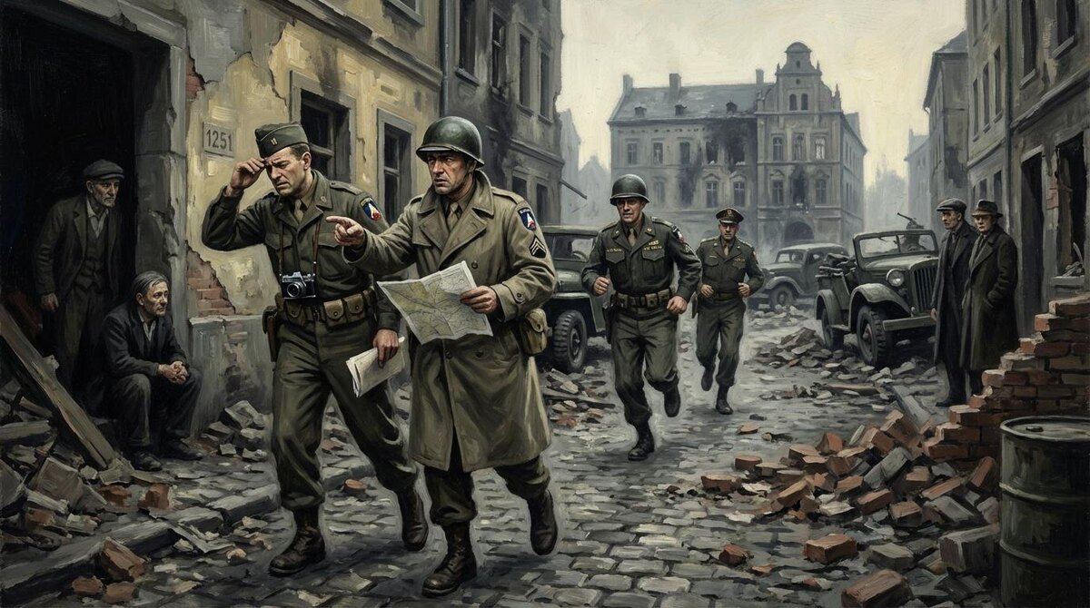Американские агенты в поверженной Германии, май 1945: со списками учёных наперевес — добраться до нужного адреса быстрее советских коллег. Историческая визуализация