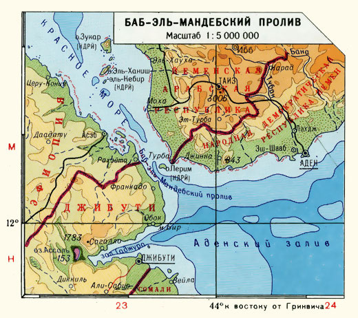 Баб-Эль-Мандебский пролив. Карта.