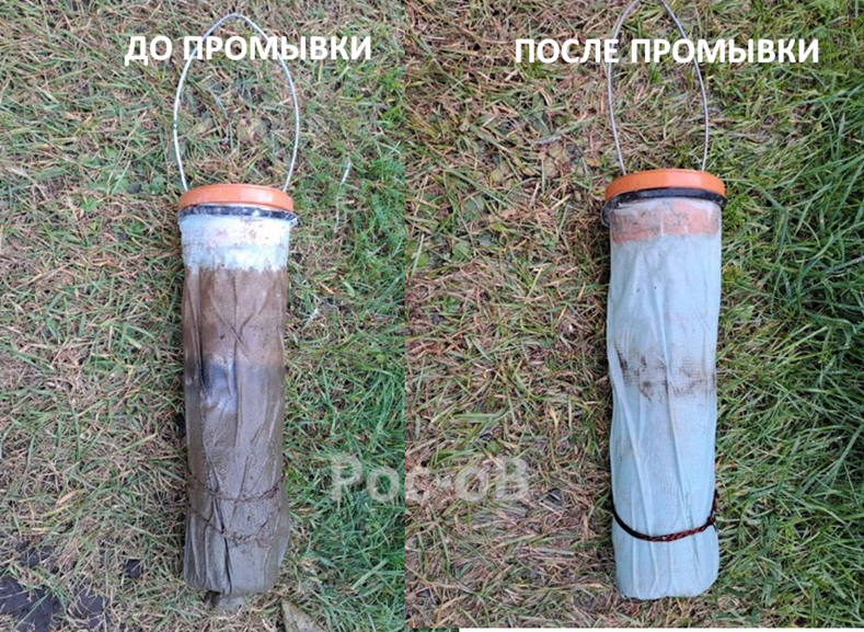 Фото 2.  Фильтр до промывки (примерно после 2-х месяцев эксплуатации) и после промывки