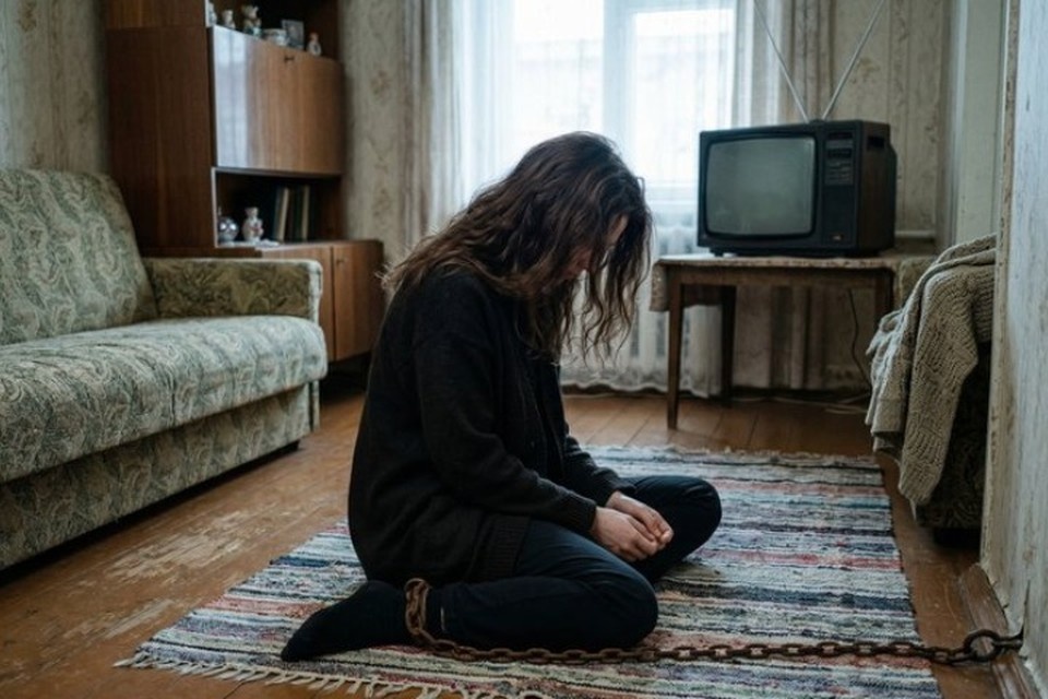    Крымчанку держали на цепи. Фото: нейросети