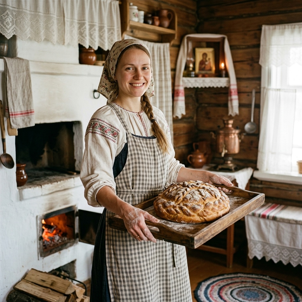 Сама стройная русская красавица, а руки были сильные, в вечных мелких ожогах и муке. И в каждом движении — уверенность человека, который не рассуждает «получится — не получится», а просто делает.
