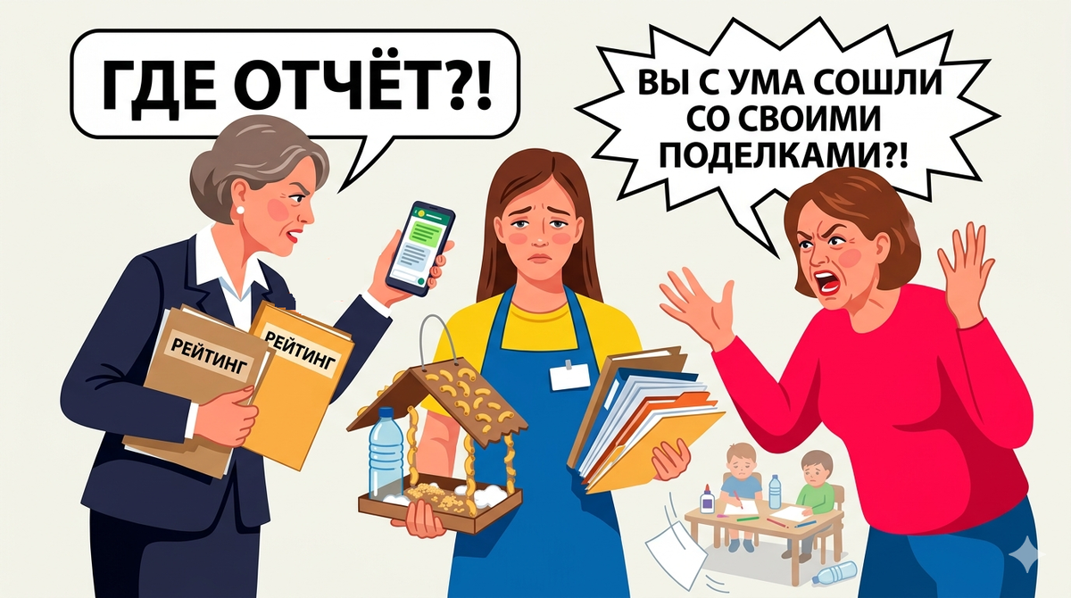 «Заведующая требует от воспитателя организовать конкурс кормушек из пластика. Родители в ярости. А я тут при чём?!»