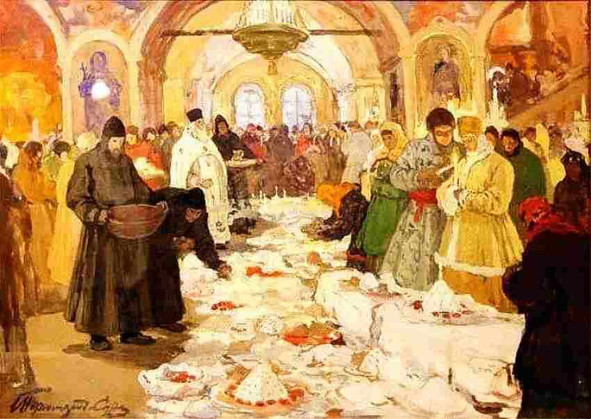 И.С. Горюшкин-Сорокопудов. Обряд освящения куличей. 1910. Пензенская картинная галерея имени К.А. Савицкого
