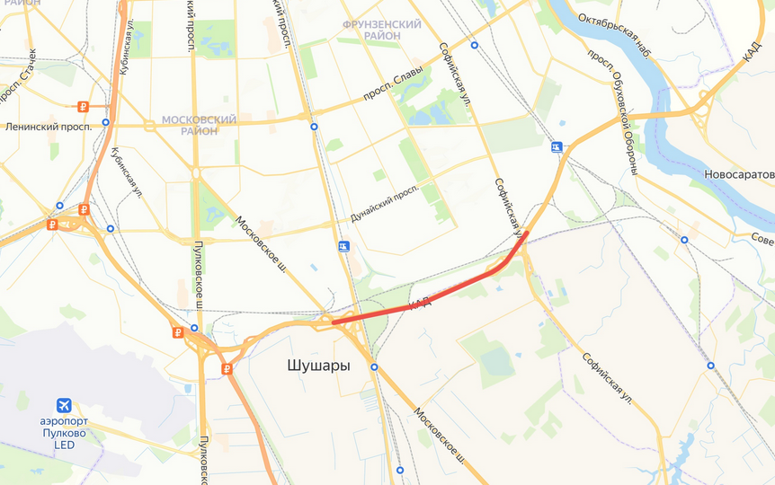 На КАД между развязками с Софийской улицей и Московским шоссе перекроют одну полосу движения