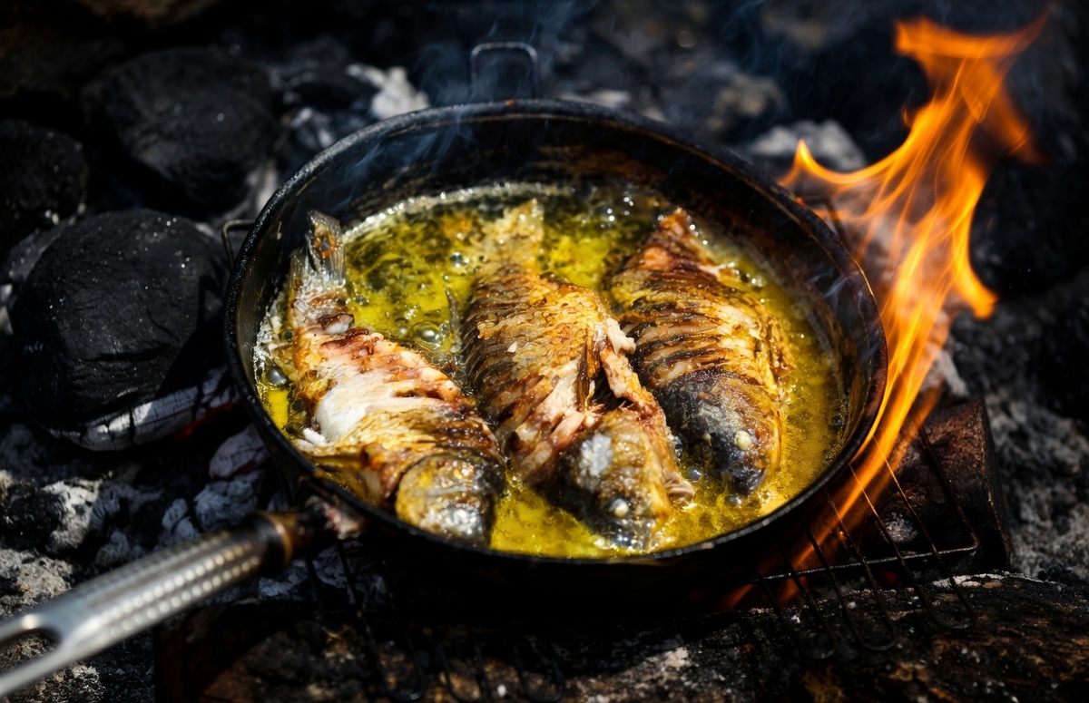 Рыба, жареная на природе, необыкновенно ароматна и вкусна
