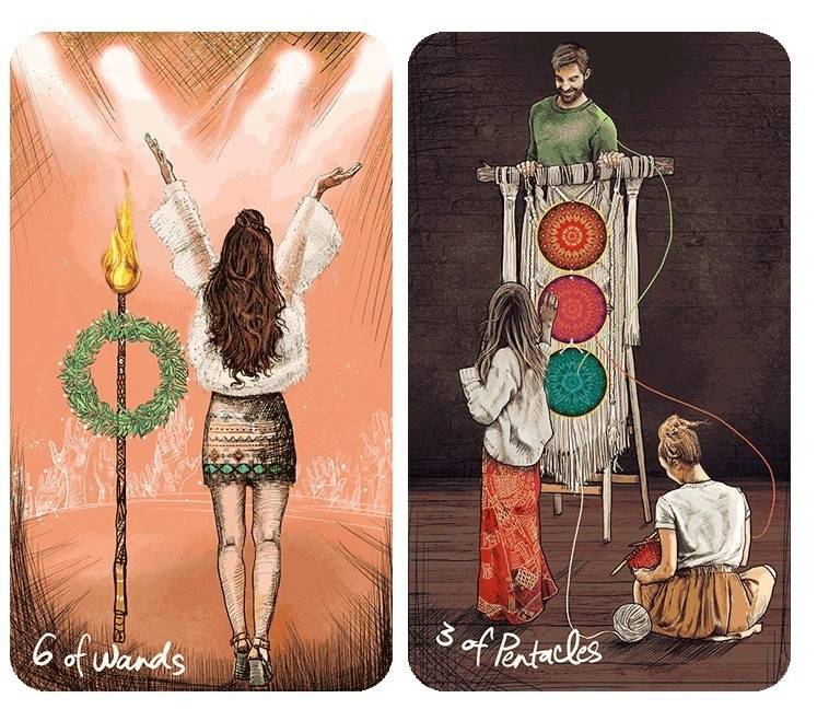 Сочетание 6 жезлов и 3 пентаклей (Таро Светлого провидца)