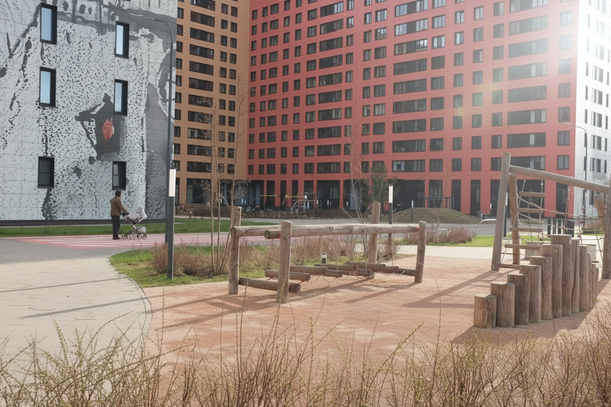 Машины — за периметром. От подъезда до парковки три минуты пешком.