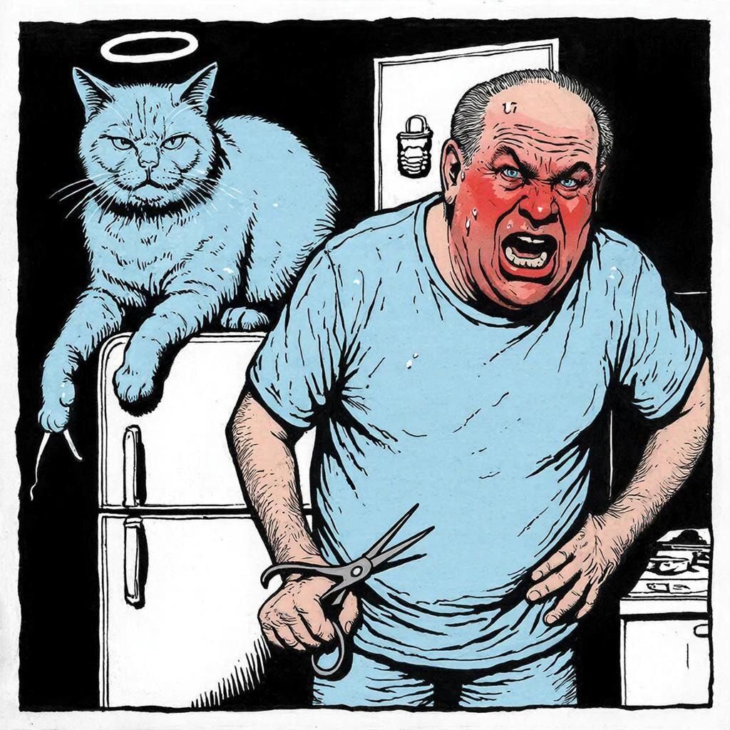 Человек под холодильником. Кот на холодильнике. Всё в этом мире логично и правильно