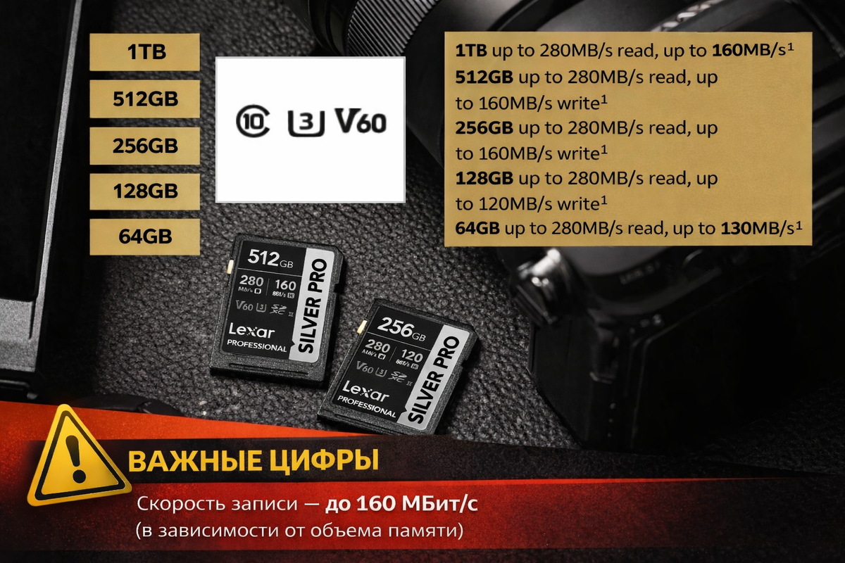 Карта памяти Lexar Professional Silver Pro SDXC UHS-II 128GB UHS-II(U3), V60, up to 280MB/s read, 120