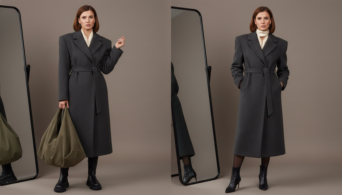 Сравнение: винтажное пальто с жёстким плечом выглядит тяжело, а в современном стайлинге — дорого и спокойно